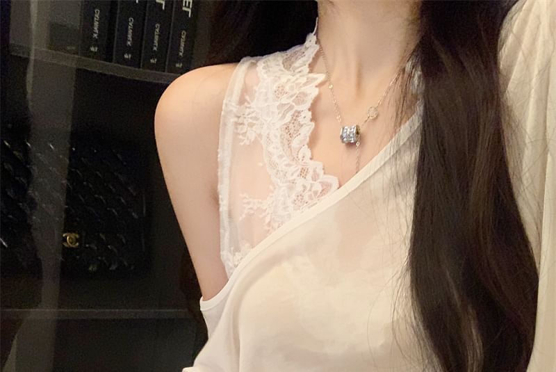 Boatneck Lace Top with Sleeveless and Long-Sleeve Options