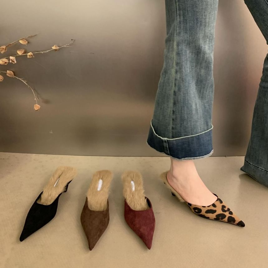 Kitten Heel Pointed Toe Fleece-Lined Mules