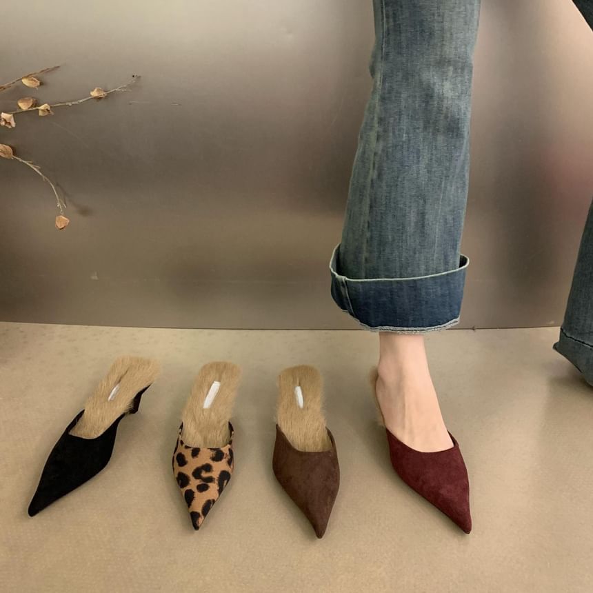 Kitten Heel Pointed Toe Fleece-Lined Mules