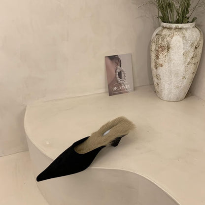 Kitten Heel Pointed Toe Fleece-Lined Mules