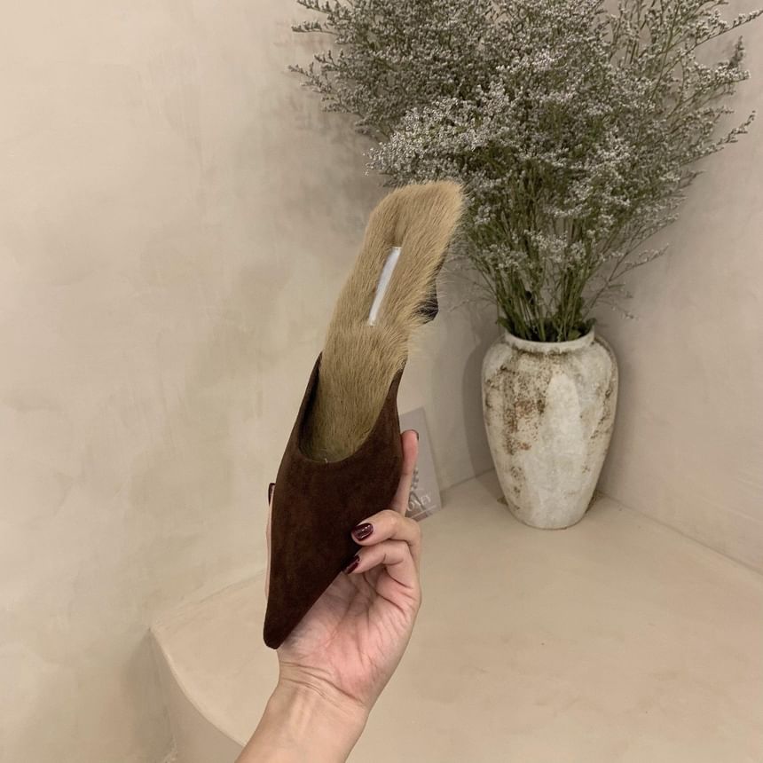 Kitten Heel Pointed Toe Fleece-Lined Mules