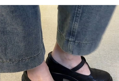 Faux Platform Plain Shoes T-Strap Jane Leather Mary