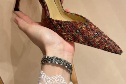 Stiletto Pointed Toe Sequin Tweed Pumps
