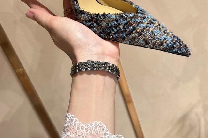 Stiletto Pointed Toe Sequin Tweed Pumps