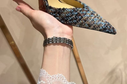 Stiletto Pointed Toe Sequin Tweed Pumps