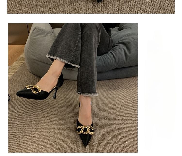 Stiletto Pointed Toe Chained D'Orsay Pumps