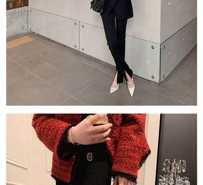 Stiletto Pointed Toe Rhinestone Accent Patent Leather Slingback Sandals