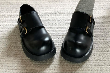 Platform Monk Strap Plain Faux Leather Shoes