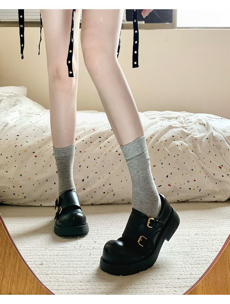 Platform Monk Strap Plain Faux Leather Shoes