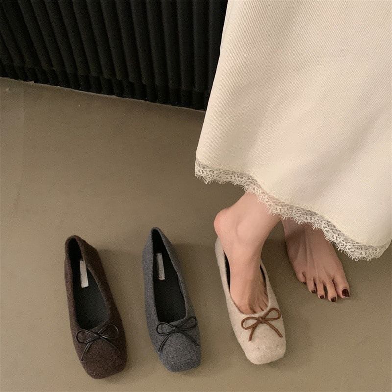 Square Toe Bow Accent Flats