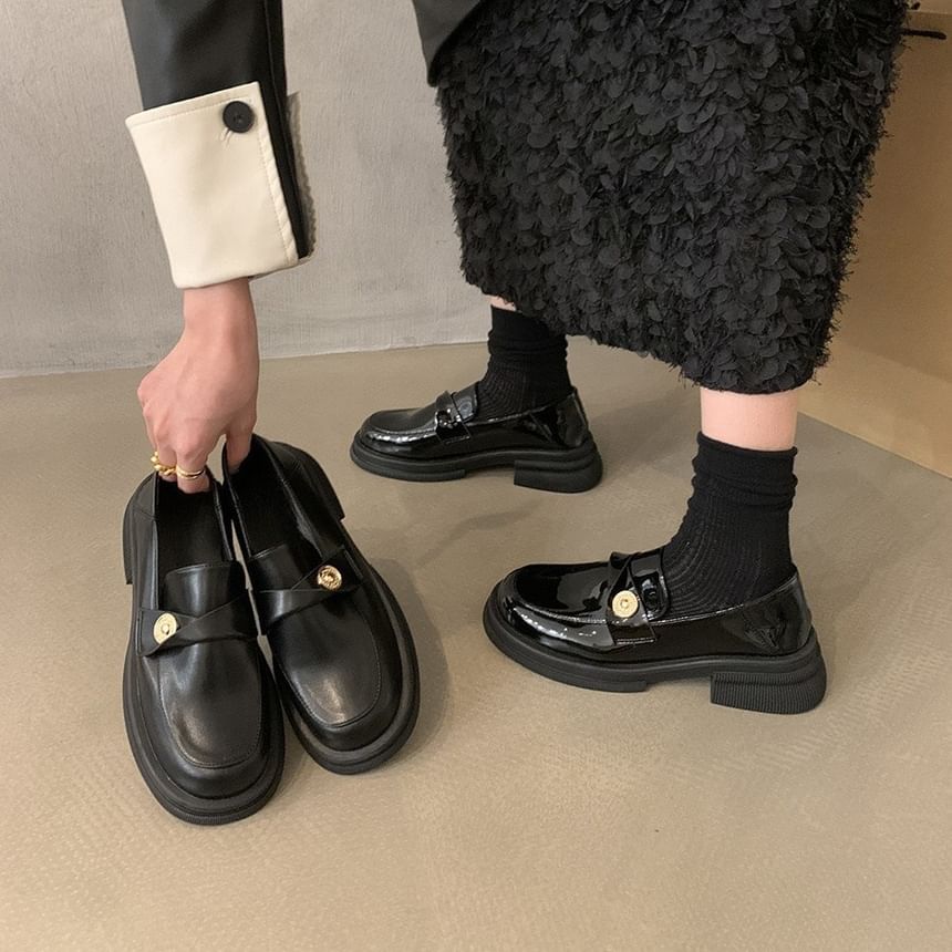 Platform Metal Accent Faux Leather Loafers