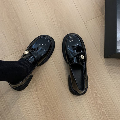 Platform Metal Accent Faux Leather Loafers