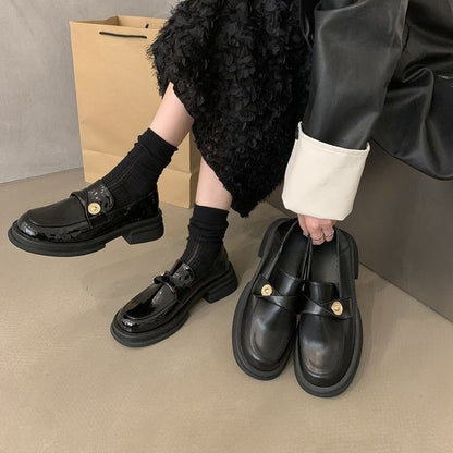 Platform Metal Accent Faux Leather Loafers