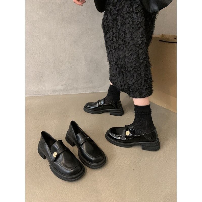 Platform Metal Accent Faux Leather Loafers