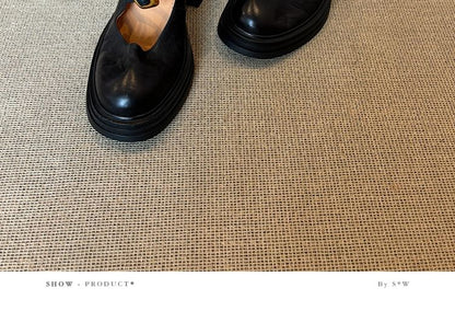 Chunky Heel Plain Buckled Faux Leather Mary Jane Shoes