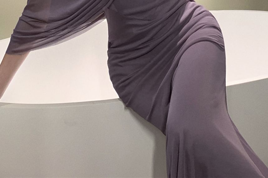 Strapless Plain Shirred Mermaid Evening Gown