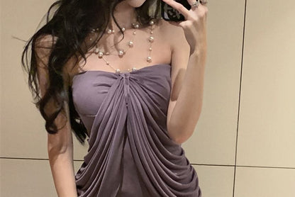 Strapless Plain Shirred Mermaid Evening Gown