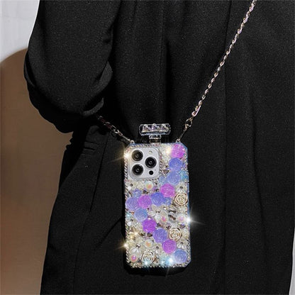 Galaxy Rose Rhinestone Lanyard Phone Case