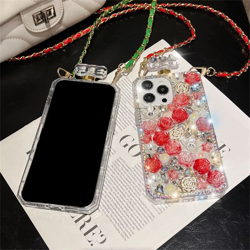 Galaxy Rose Rhinestone Lanyard Phone Case