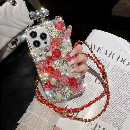 Galaxy Rose Rhinestone Lanyard Phone Case