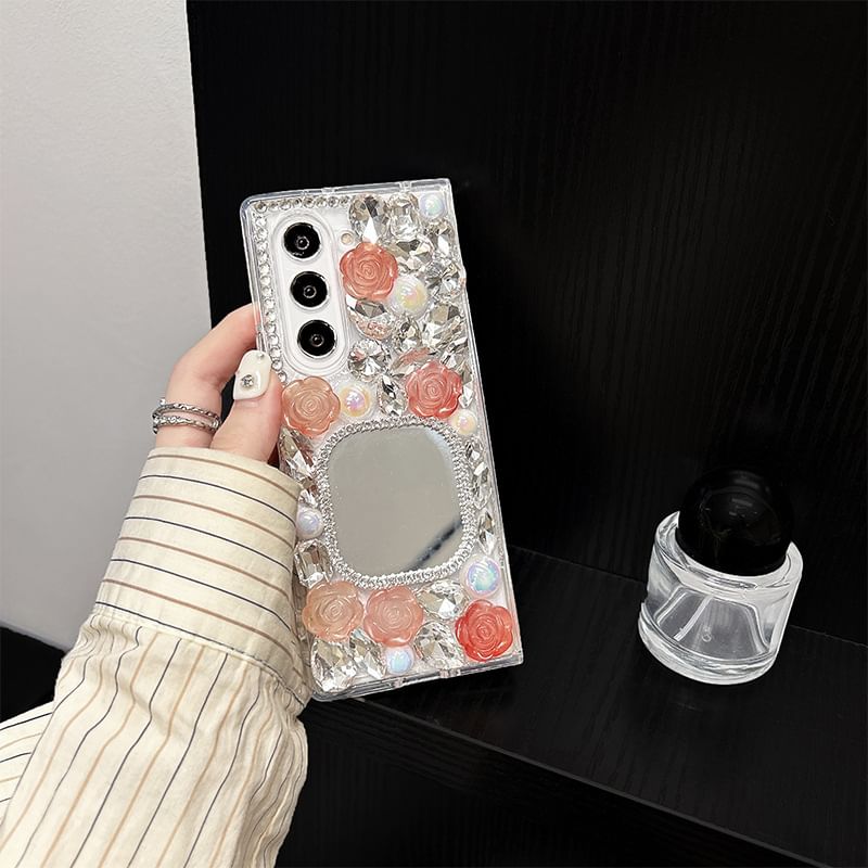Rose Rhinestone Phone Case Mirrored