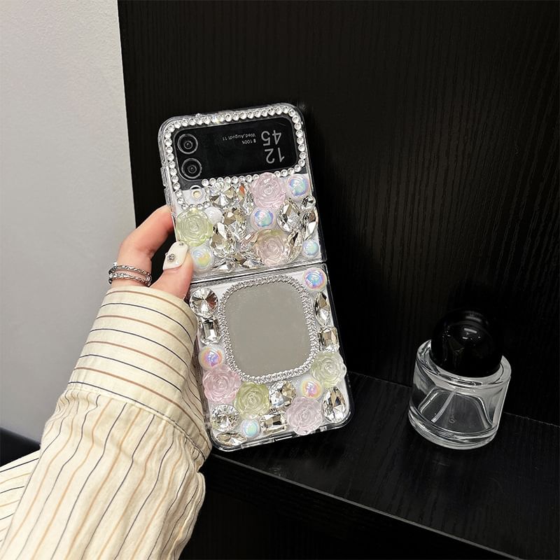 Rose Rhinestone Phone Case Mirrored