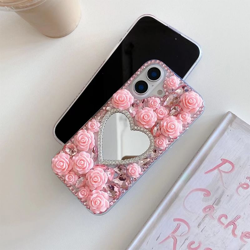 Phone Case Rhinestone Rose Mirrored