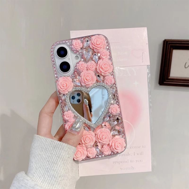 Phone Case Rhinestone Rose Mirrored