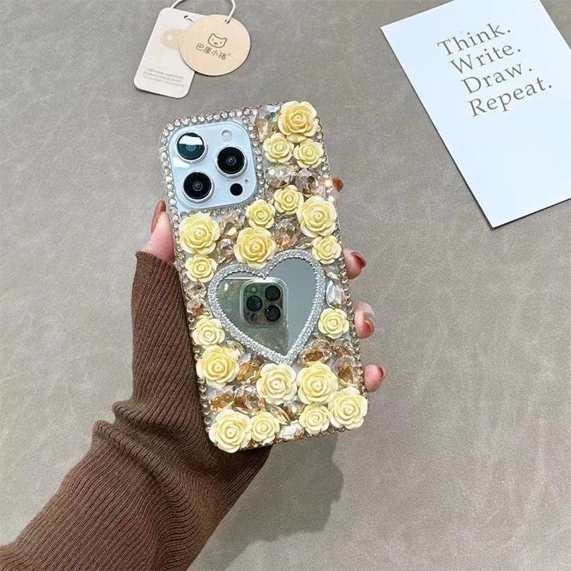 Phone Case Rhinestone Rose Mirrored
