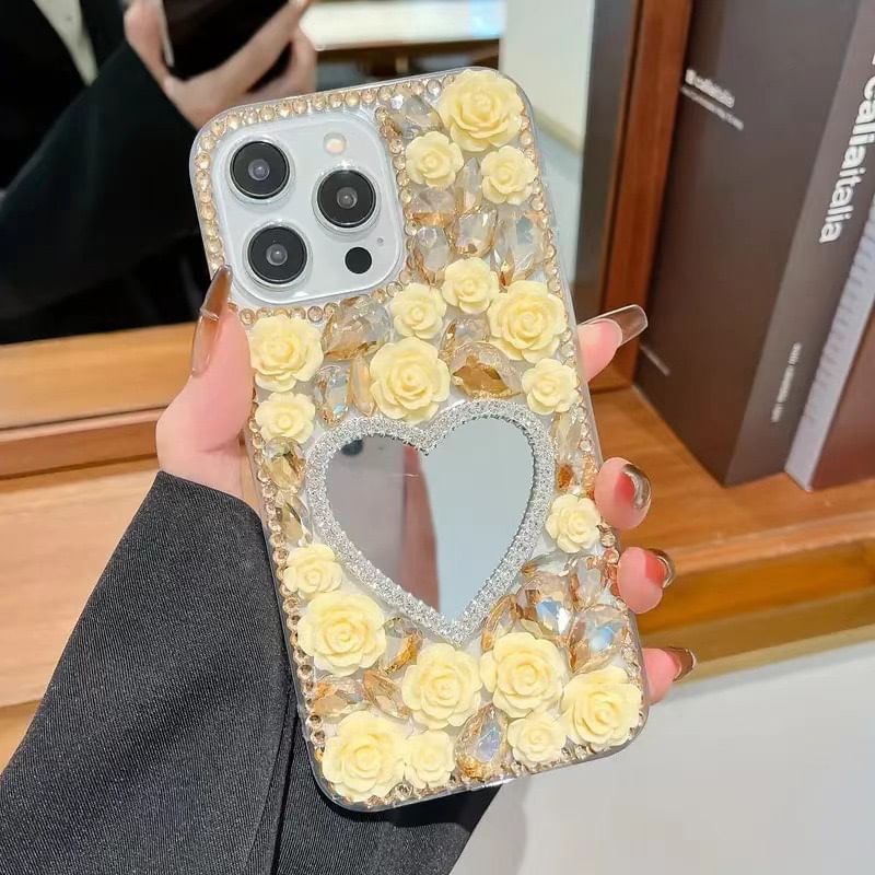 Phone Case Rhinestone Rose Mirrored
