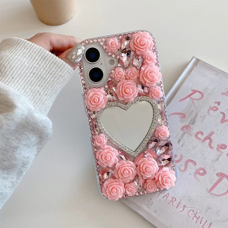 Phone Case Rhinestone Rose Mirrored