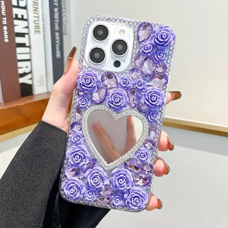 Phone Case Rhinestone Rose Mirrored