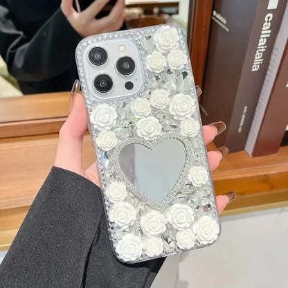 Phone Case Rhinestone Rose Mirrored