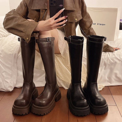 Tall Plain Boots Buckled Platform