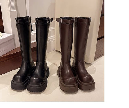 Tall Plain Boots Buckled Platform