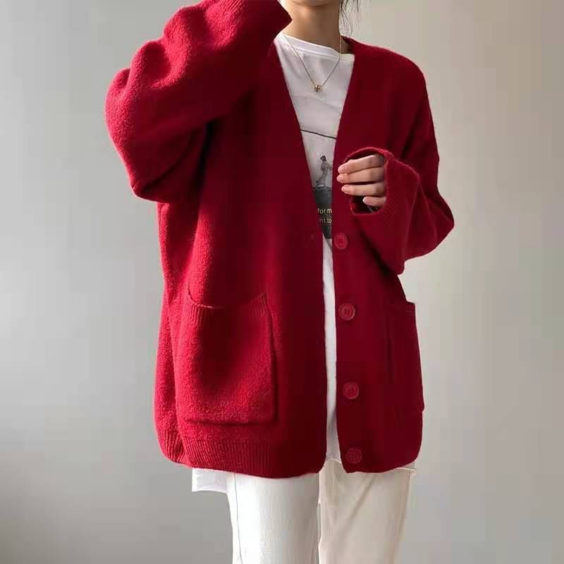 V-Neck Solid Pocket Knit Cardigan