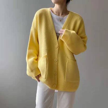 V-Neck Solid Pocket Knit Cardigan