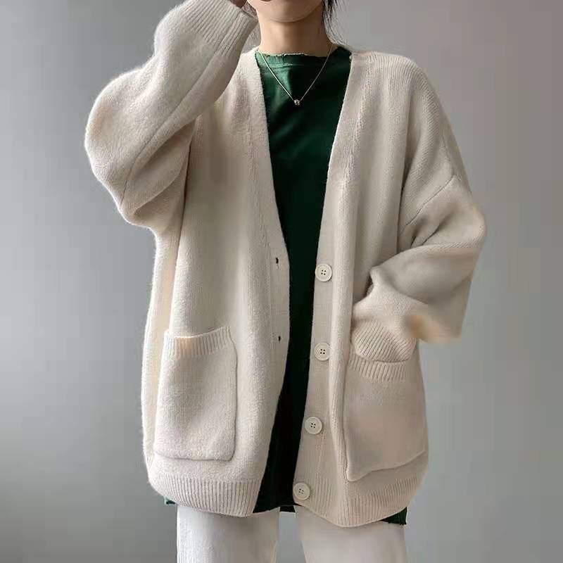 V-Neck Solid Pocket Knit Cardigan