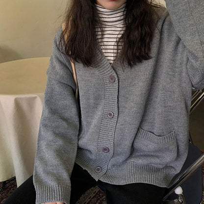 V-Neck Solid Pocket Knit Cardigan