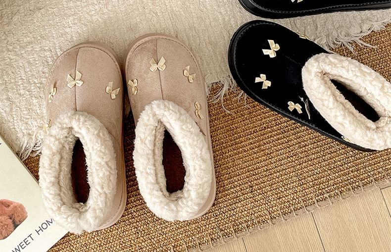 Bow Fleece-Lined Platform Short Snow Boots