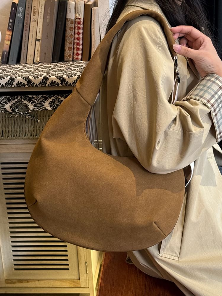 Plain Faux Suede Shoulder Bag