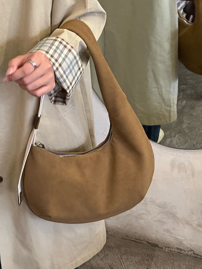 Plain Faux Suede Shoulder Bag