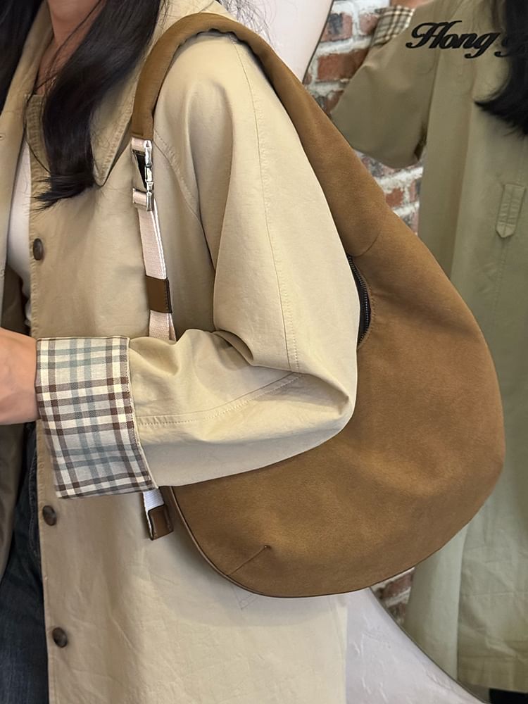 Plain Faux Suede Shoulder Bag