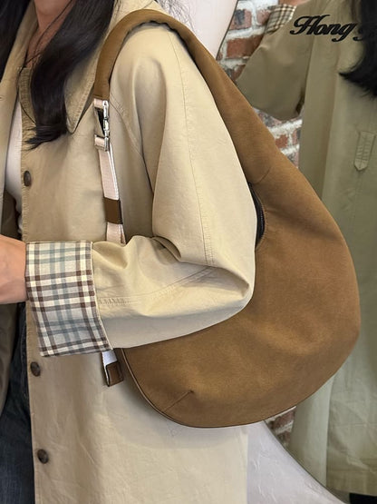 Plain Faux Suede Shoulder Bag