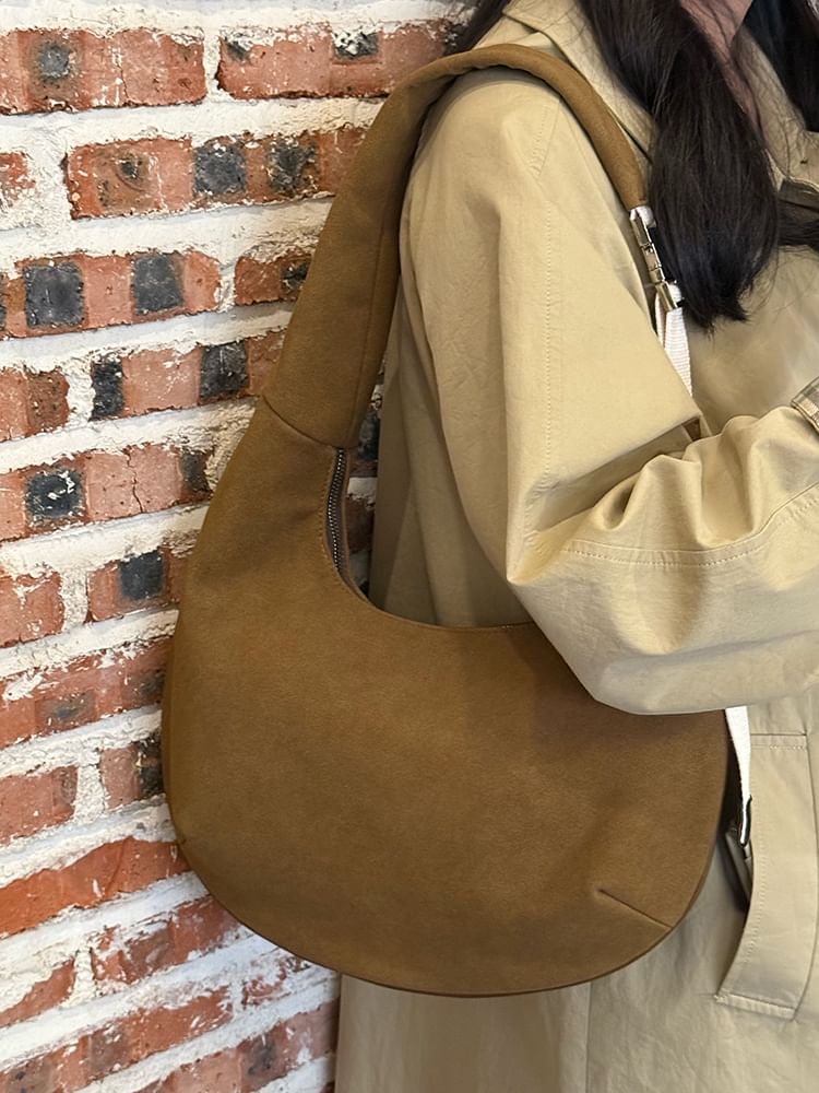 Plain Faux Suede Shoulder Bag