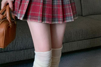 Plaid Pleated Mini Skirt - High Rise Style