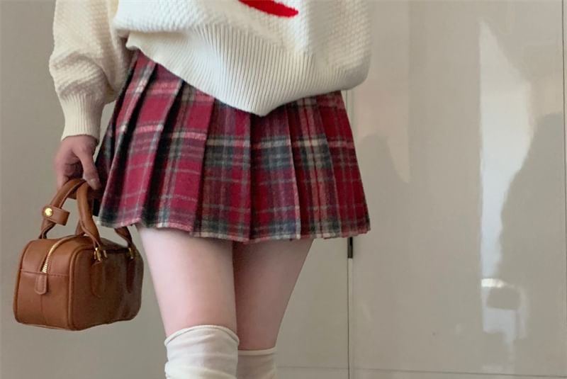 Plaid Pleated Mini Skirt - High Rise Style