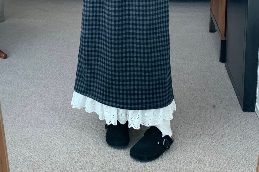Lace Trim Maxi Skirt - High Rise A-Line Design