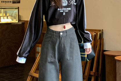 Mid Rise Plain Baggy Cargo Pants
