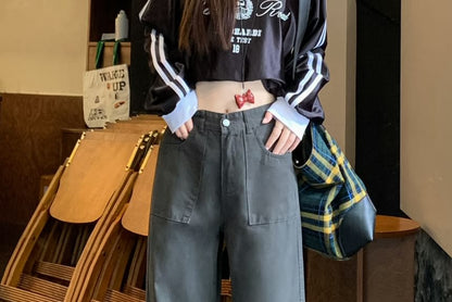 Mid Rise Plain Baggy Cargo Pants
